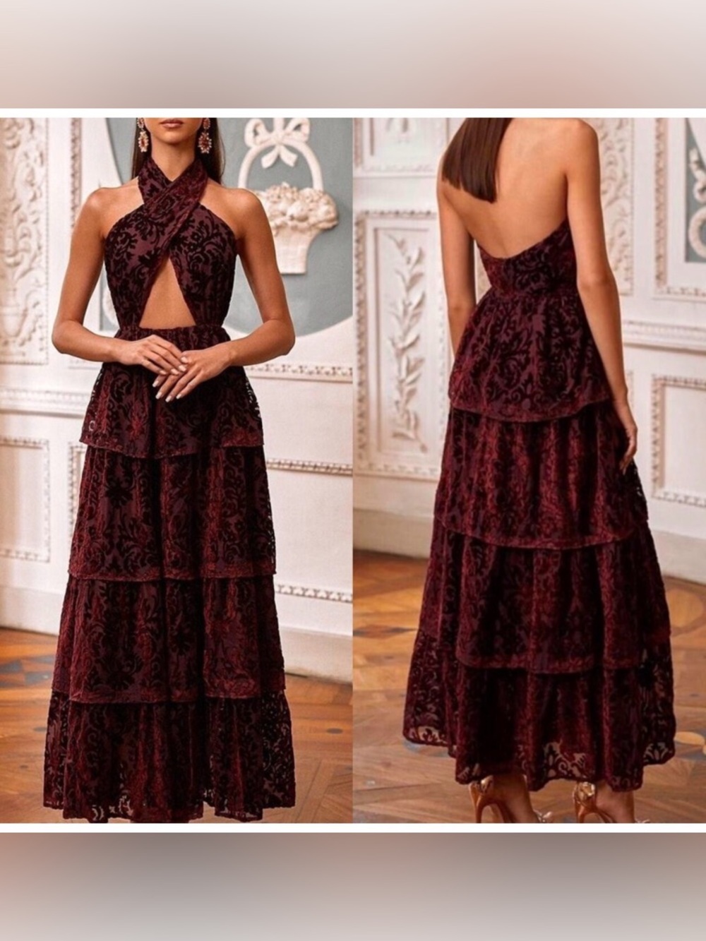 Alamour the Label Camilla Velvet Dress Size‎ US Large Burgundy NWT